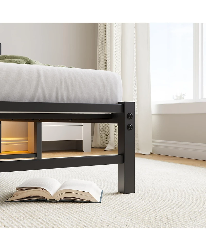 Streamdale Furniture Streamdale Twin Bed Frame with Headboard, Usb Charging, Led