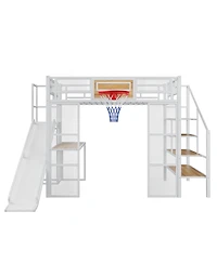 Streamdale Furniture Metal Loft Bed with Desk, Wardrobe, Slide & Stairs