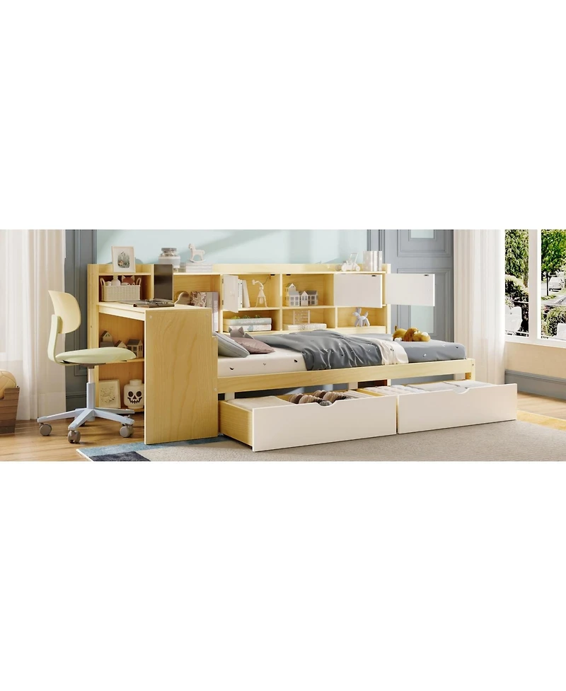 Streamdale Furniture L-Shape Daybed with Storage, Desk & Bookshelf
