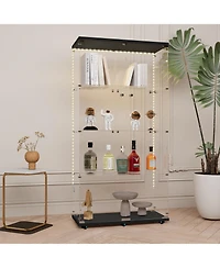 Streamdale Furniture Black Tempered Glass Cabinet w/ Led, Lock & Wheels