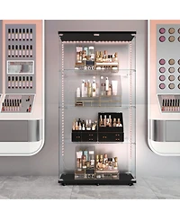 Streamdale Furniture Black Tempered Glass Cabinet w/ Led, Lock & Wheels