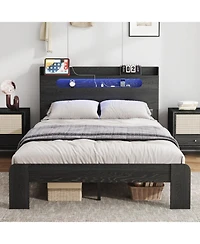 Streamdale Furniture King Wood Bed Frame Led Usb Storage