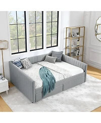 Streamdale Furniture Grey Upholstered Daybed with Storage Drawers, 86.5" x 65" x 30"