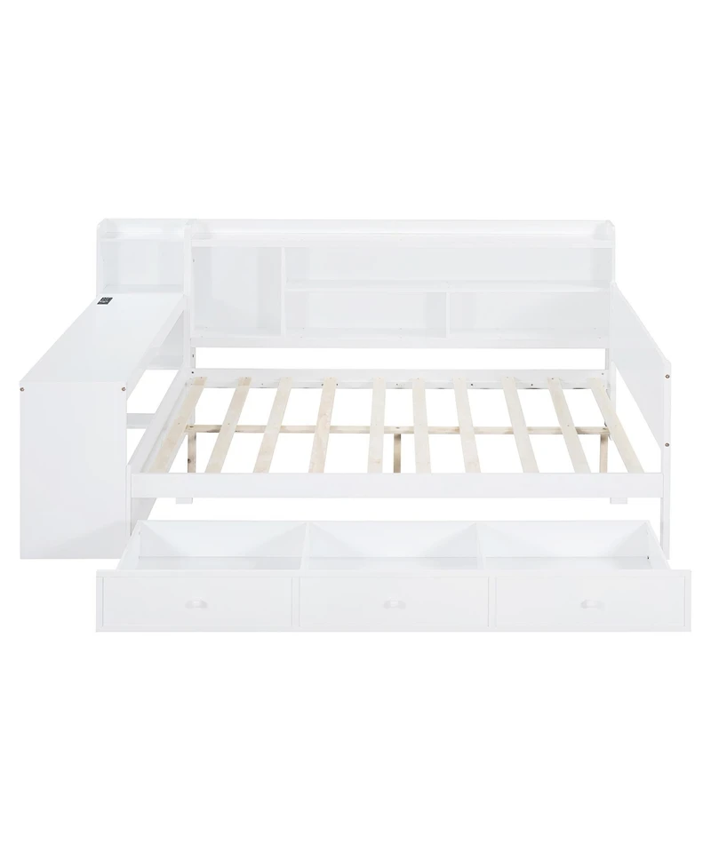 Streamdale Furniture Full Size Wooden Daybed With 3 Drawers, Usb Ports and desk