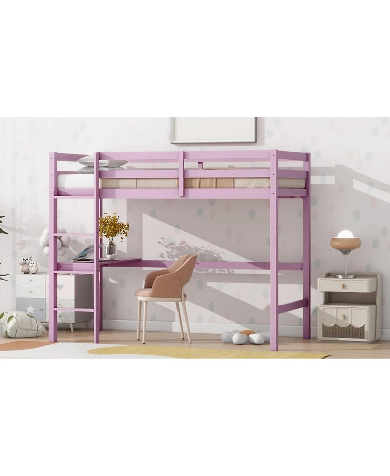 Streamdale Furniture Pink Twin Loft Bed with Desk & Guardrail
