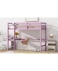 Streamdale Furniture Pink Twin Loft Bed with Desk & Guardrail