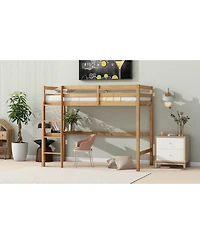 Streamdale Furniture Twin Loft Bed with Desk and Guardrail, White Oak