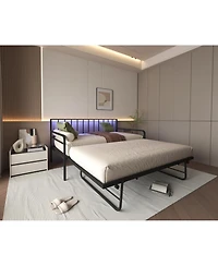 Streamdale Furniture Twin Daybed with Rgb Led Lights & Charging Station, Adjustable Frame & Trundle