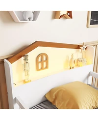 Streamdale Furniture Streamdale Low Loft Bed with Led Lights, Wooden Twin Loft Bed with House Shape Headboard, Kids Loft Bed with Storage Drawers