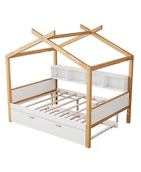 Streamdale Furniture Wooden House Bed with Trundle and Bookshelf