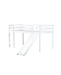 Streamdale Furniture Twin Low Loft Bed with Slide, Ladder, Safety Guardrails, Rubber Wood Twin Loft Bed,White