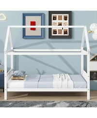 Streamdale Furniture Twin House Bed with Headboard and Footboard, Twin Rubber Wood Bed with House Frame