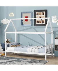 Streamdale Furniture Twin House Bed with Headboard and Footboard, Twin Rubber Wood Bed with House Frame