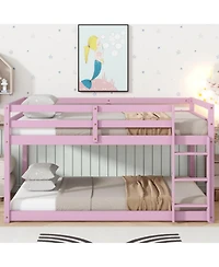 Streamdale Furniture Solid Wooden, Solid Rubber Wooden Twin over Twin Loft Bed with Ladder, with Bed Platform of Strengthened Slats, Pink