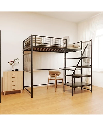 Streamdale Furniture Twin sized loft metal bed with black for bedroom and dormitory, with built-in charging station and Led lighting