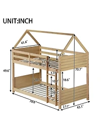 Streamdale Furniture Twin Over Twin Bunk Bed with Headboards and Safety Guardrails
