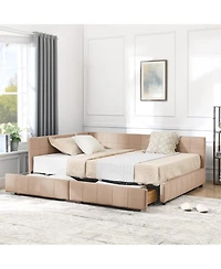 Streamdale Furniture Full Size Velvet Tufted Bed Frame with Backrest and Armrests (Pink