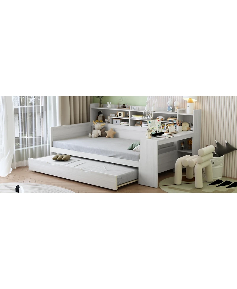 Streamdale FurnitureMultifunctional Wooden Twin Daybed with Storage, Trundle, and Desk