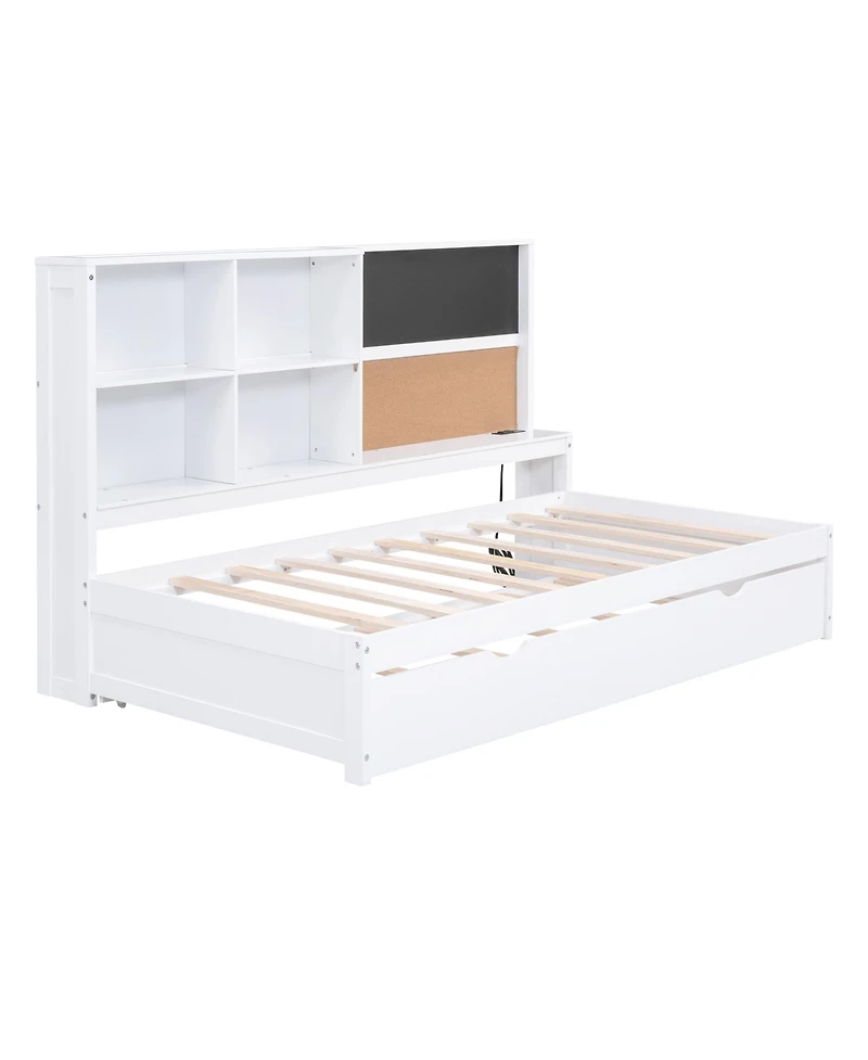 Streamdale Furniture Streamdale Twin Size Daybed with Storage Shelves, Blackboard, Cork board, Usb Ports and Twin Size Trundle