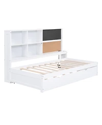 Streamdale Furniture Streamdale Twin Size Daybed with Storage Shelves, Blackboard, Cork board, Usb Ports and Twin Size Trundle