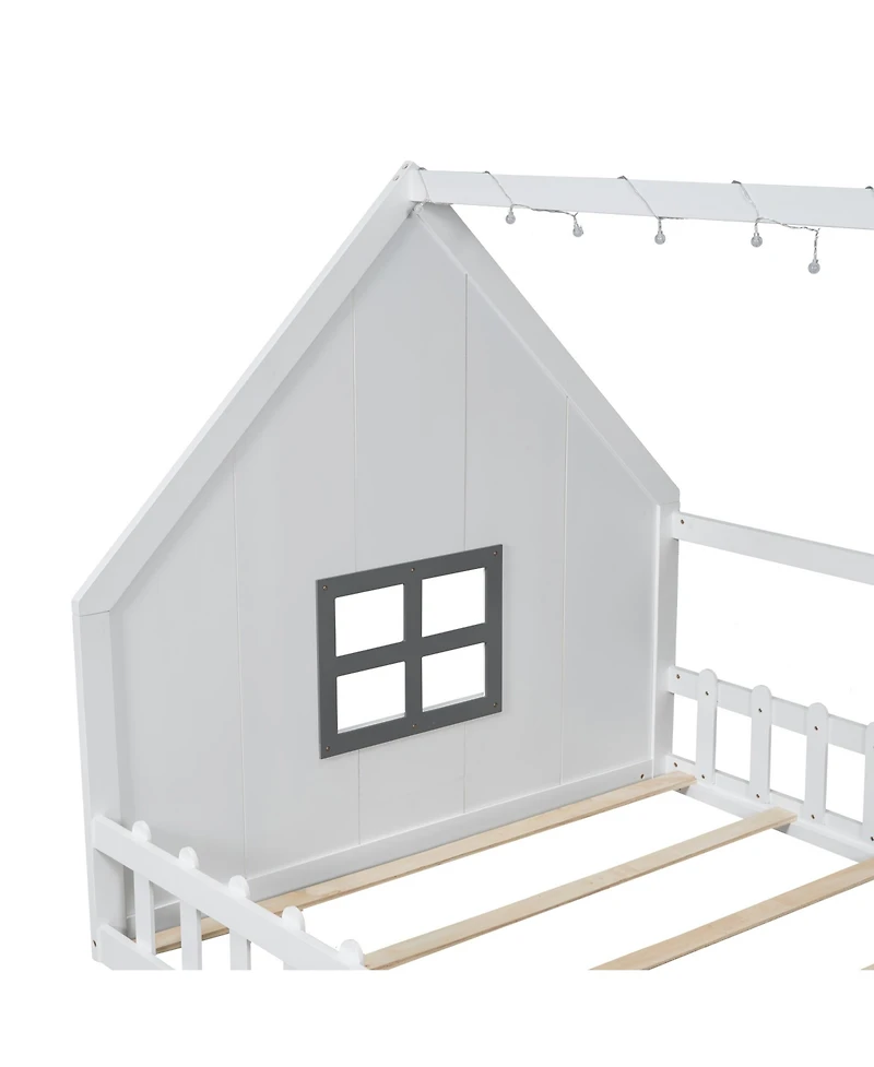 Streamdale Furniture Full Wood House Bed with Window and Fence.