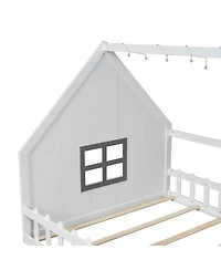 Streamdale Furniture Full Wood House Bed with Window and Fence.