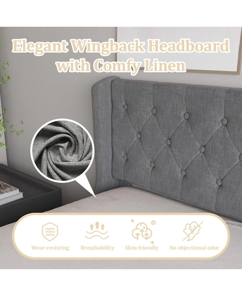 Streamdale Furniture Queen Size Bed Frame with 4 Storage Drawers and Wingback Headboard, Button Tufted Design