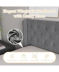 Streamdale Furniture Queen Size Bed Frame with 4 Storage Drawers and Wingback Headboard, Button Tufted Design