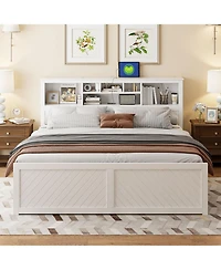 Streamdale Furniture Wood Platform Bed with Multi-storage Headboard, Usb and Drawers