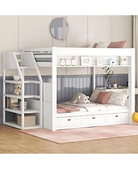 Streamdale Furniture Wood Full Convertible Bunk Bed with Storage Staircase, Bedside Table, and 3 Drawers, White