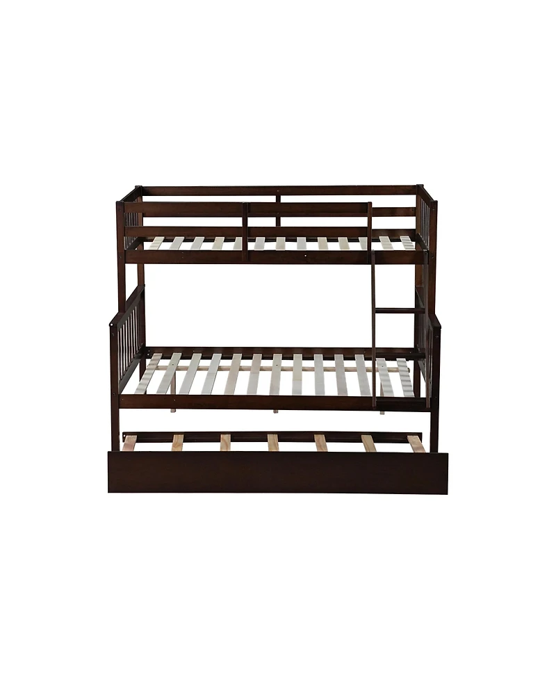 Streamdale Furniture Twin over Full Bunk Bed with Trundle and Ladder, Espresso