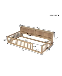 Streamdale Furniture Wood Twin Xl Floor Bed with Storage Cabinets and Usb Ports