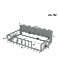 Streamdale Furniture Wood Twin Xl Floor Bed with Storage Cabinets and Usb Ports