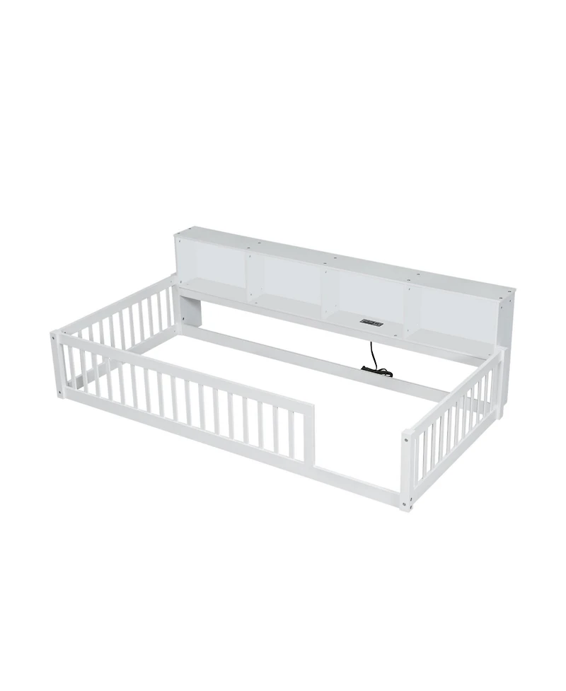 Streamdale Furniture Wood Twin Xl Floor Bed with Storage Cabinets and Usb Ports