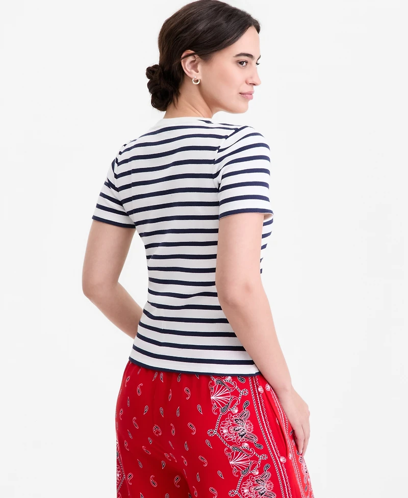 On 34th Women's Crochet-Trim Striped T-Shirt, Macy's Exclusive