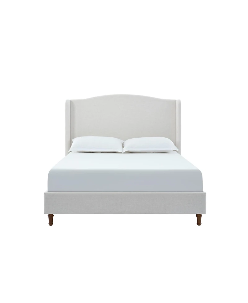 Streamdale Furniture Hannah Queen Wingback Bed, Ivory Textured Chenille, Tall 54" Headboard, No Box Spring Required