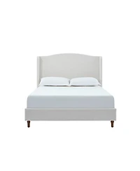 Streamdale Furniture Hannah Queen Wingback Bed, Ivory Textured Chenille, Tall 54" Headboard, No Box Spring Required