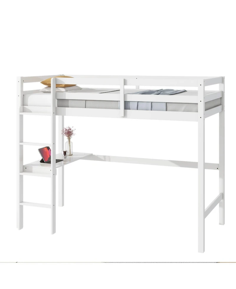 Streamdale Furniture Streamdale Twin High Loft Bed, Rubber Wood Loft Bed with Safety Guardrail, built-in desk, ladder
