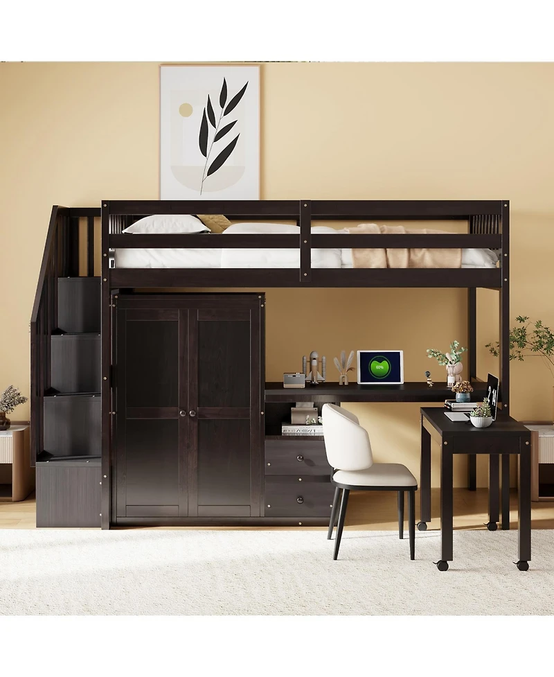 Streamdale Furniture Twin Loft Bed with Stairs & Storage
