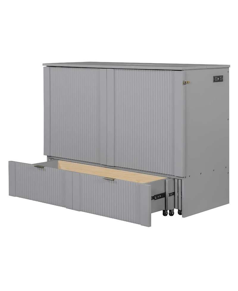 Streamdale Furniture Full Murphy Bed with drawer and a set of Sockets & Usb Ports, Pulley Structure Design, White