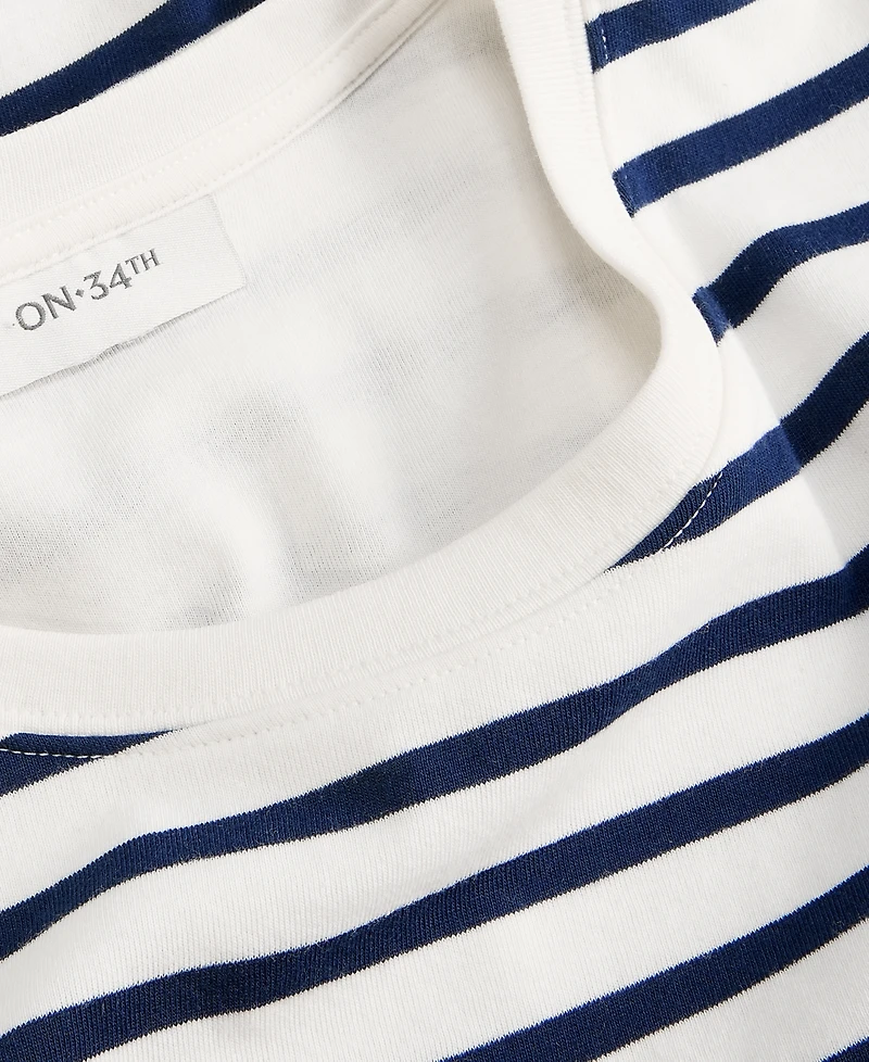 On 34th Women's Striped Bubble-Hem T-Shirt, Macy's Exclusive