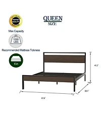 Streamdale Furniture Ceres Metal Bed with Walnut Wood Headboard&Footboard Queen
