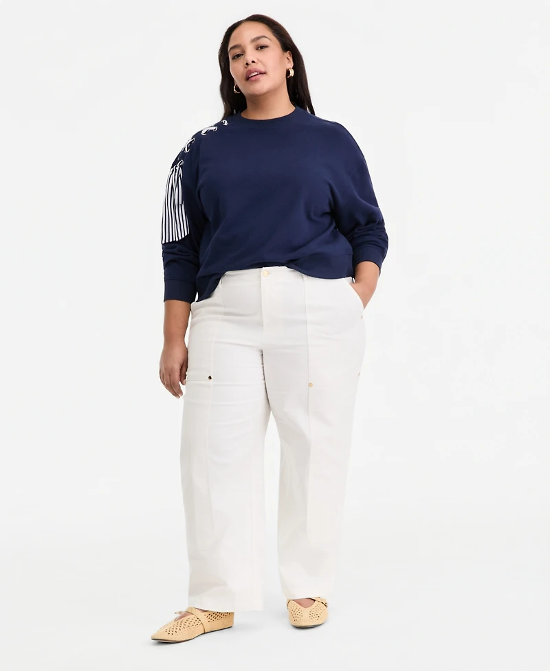 On 34th Trendy Plus Ribbon-Trim Crewneck Sweatshirt, Macy's Exclusive
