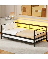 Streamdale Furniture Twin Size Metal Daybed with Led and Adjustable Trundle Pop Up Trundle