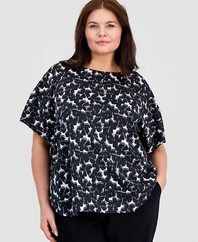 Anne Klein Plus Boat-Neck Short-Sleeve Top