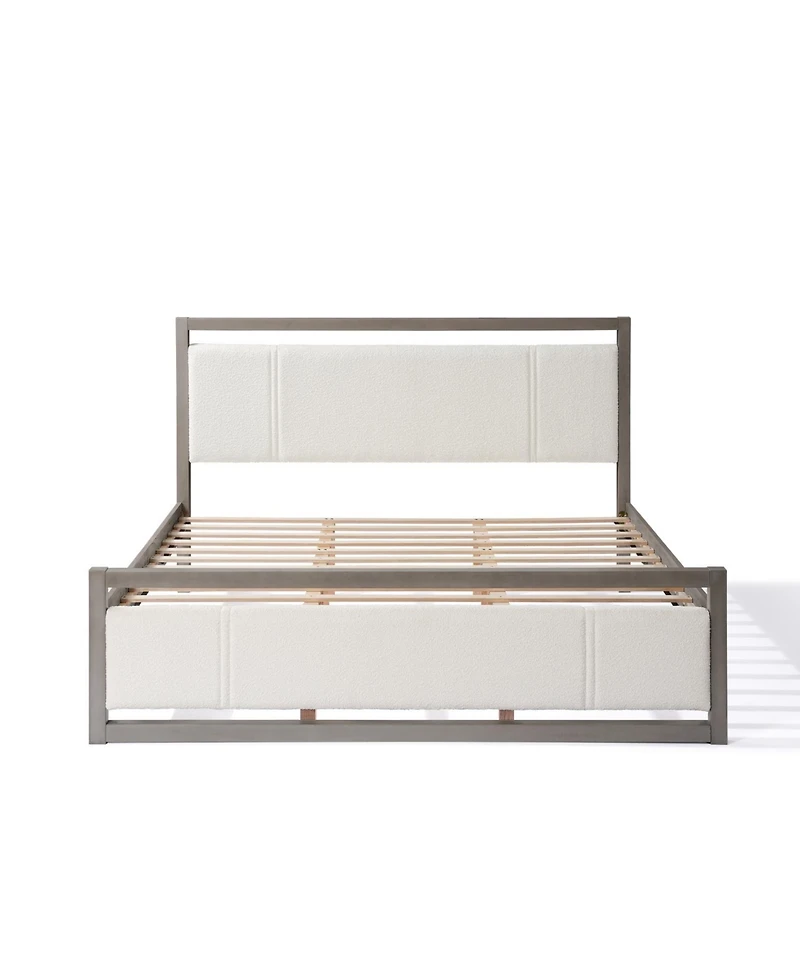 Streamdale Furniture King Bed with Boucle fabric Headboard Wood Frame