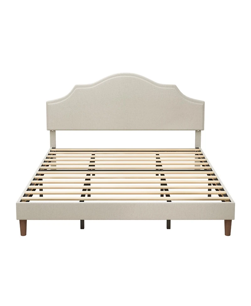 Streamdale Furniture King Upholstered Platform Bed with Adjustable Headboard Beige