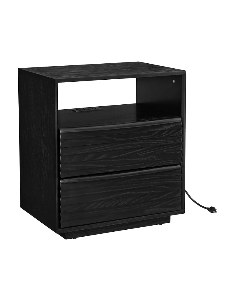 Streamdale Furniture Mid Century Modern Nightstand with Charging Station & Drawers Black