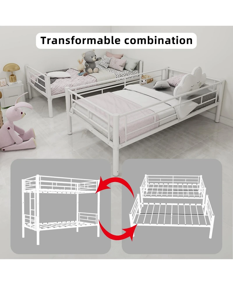 Streamdale Furniture Twin Over Twin Metal Bunk Bed with Ladders & Guardrail