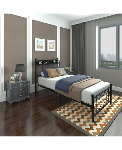 Streamdale Furniture Twin Bed Frame with Charging & Led Light